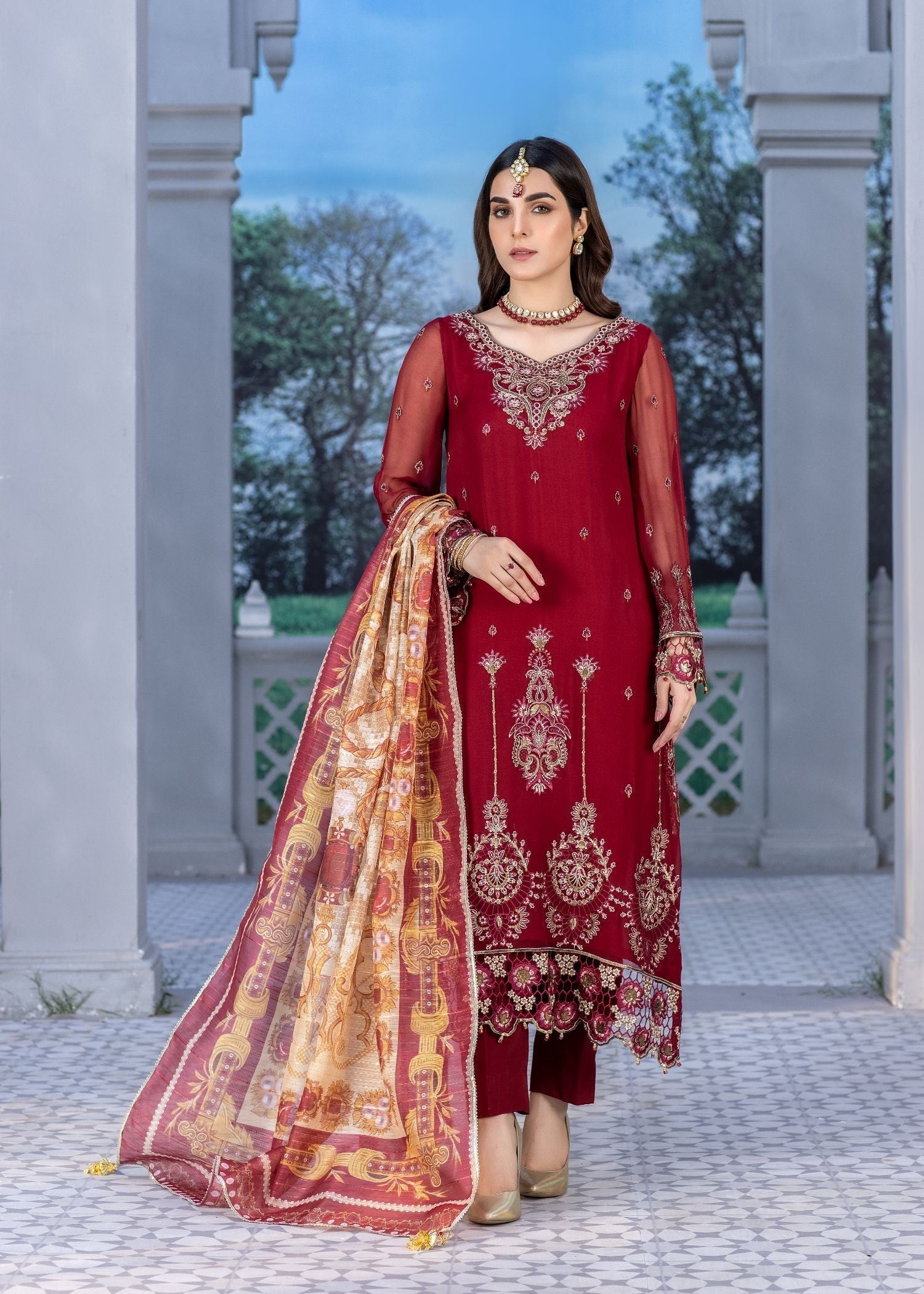 Meem Designs Pure Chiffon Maroon MD 05 Women 4pcs