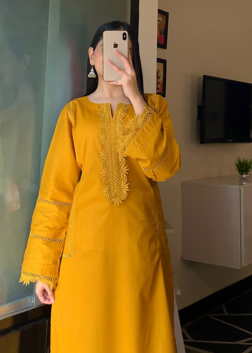 Ayesha B mustard ayesha lawn lase work Women 3pcs