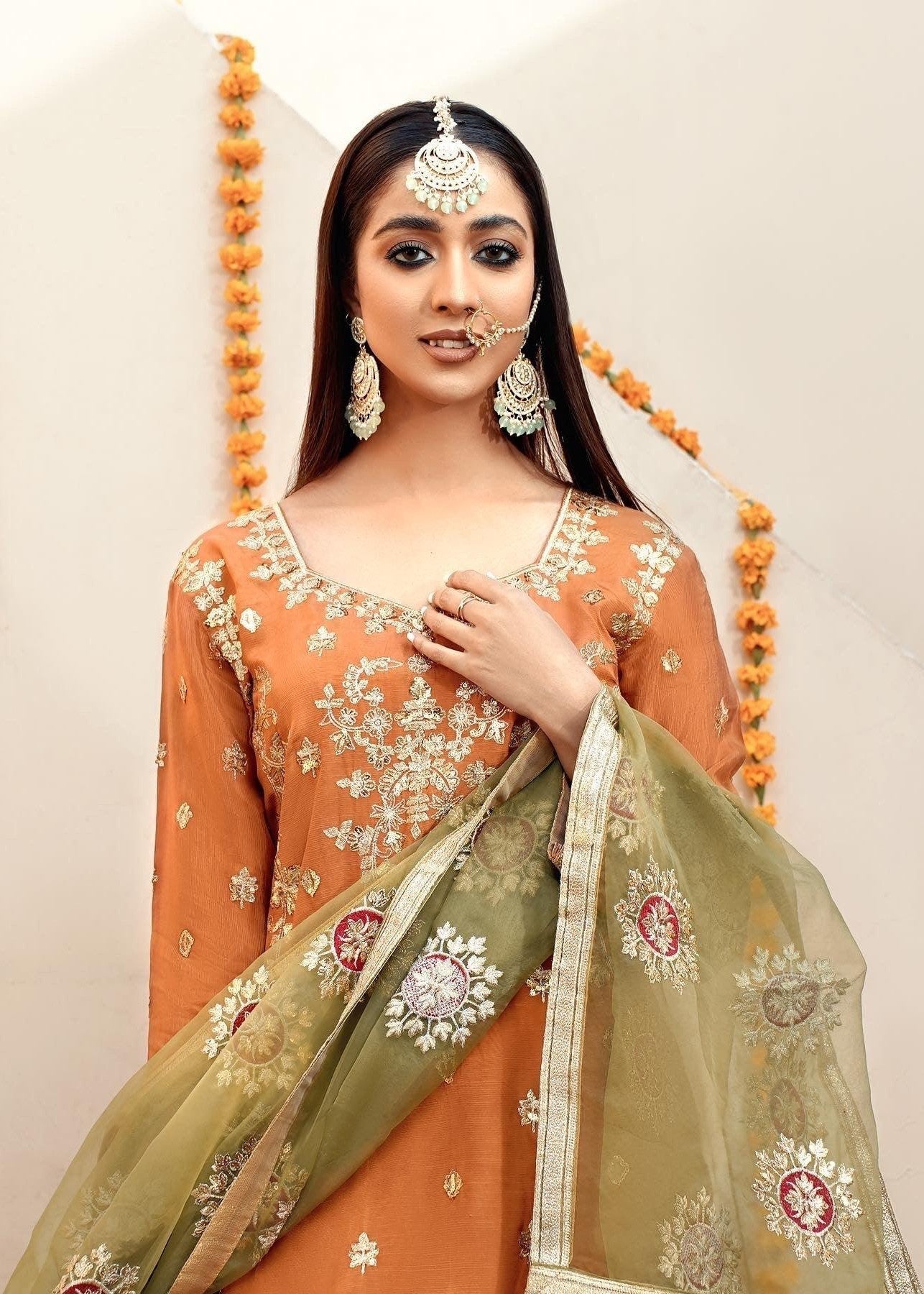 Akhrot Clothing Rust Gharara Women 3pcs