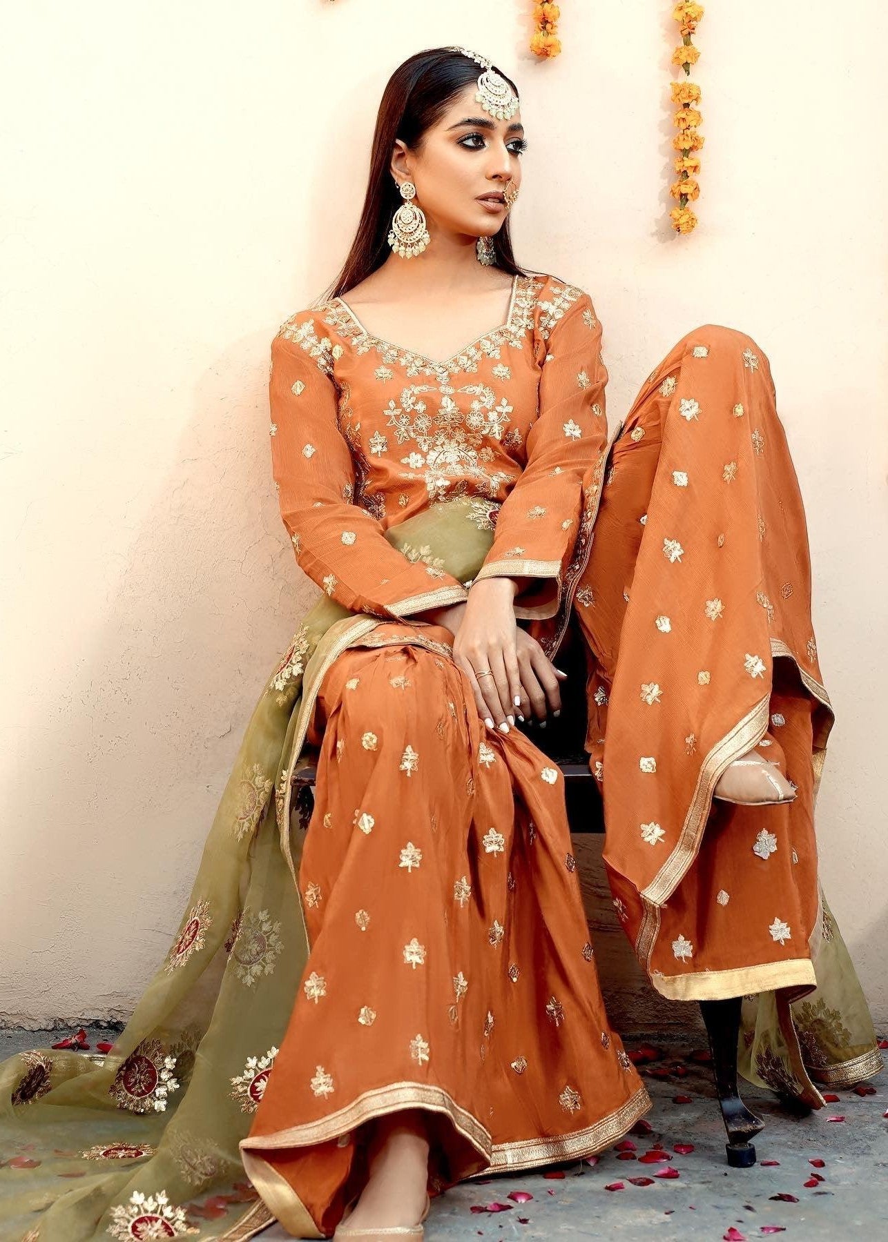 Akhrot Clothing Rust Gharara Women 3pcs