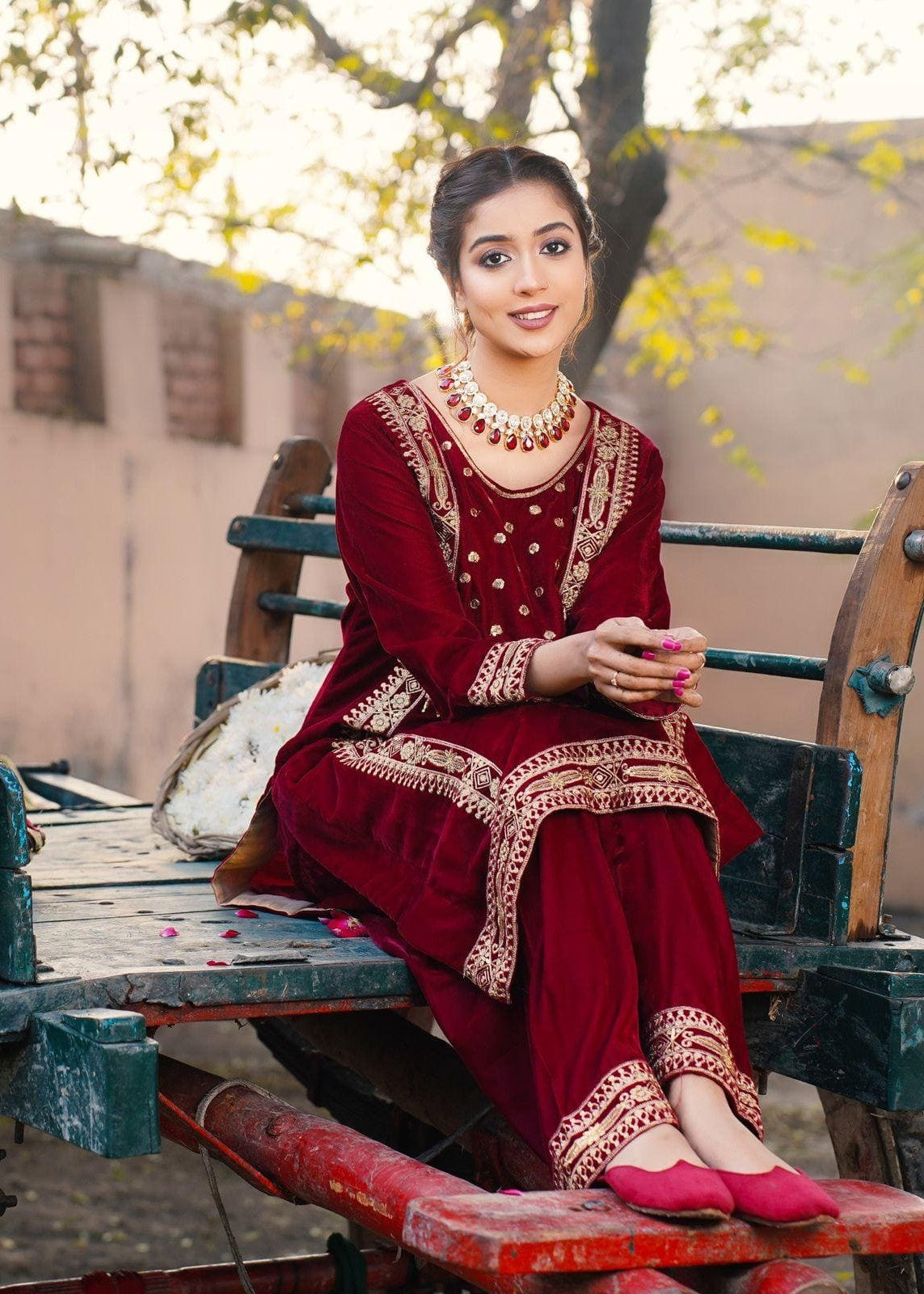 Akhrot Clothing Maroon Mehbooba Velvet Women 2pcs