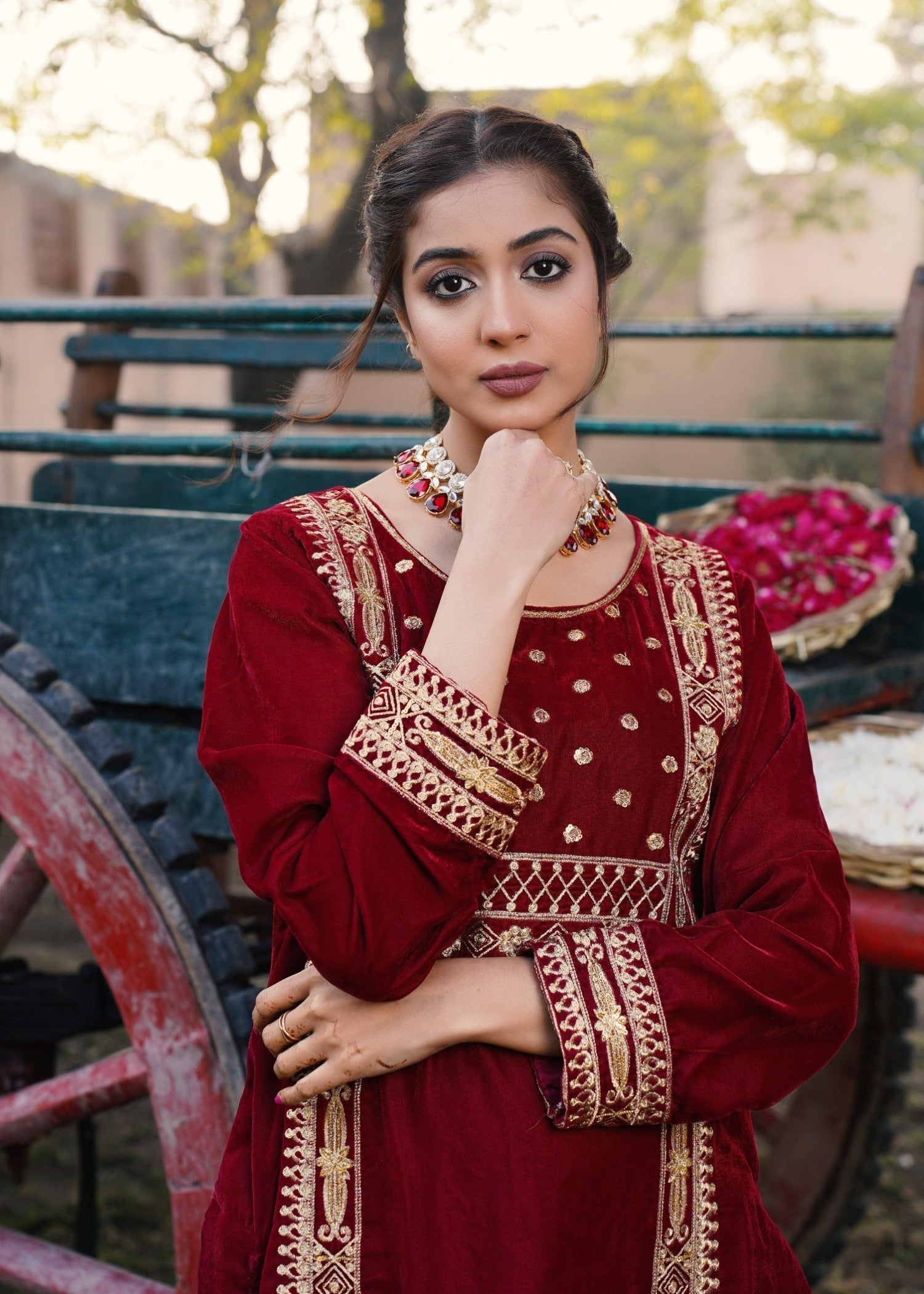 Akhrot Clothing Maroon Mehbooba Velvet Women 2pcs