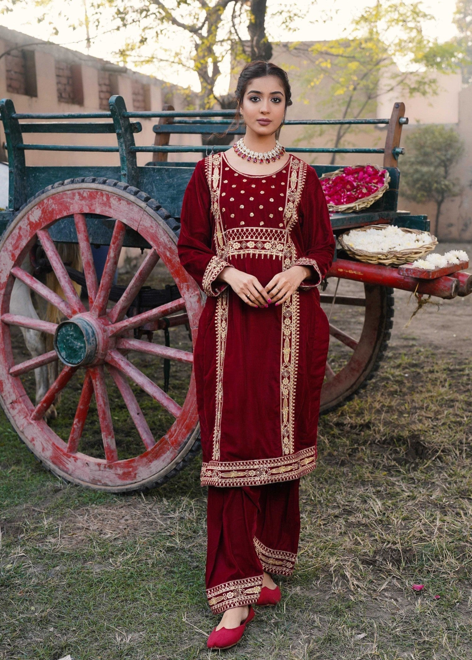 Akhrot Clothing Maroon Mehbooba Velvet Women 2pcs