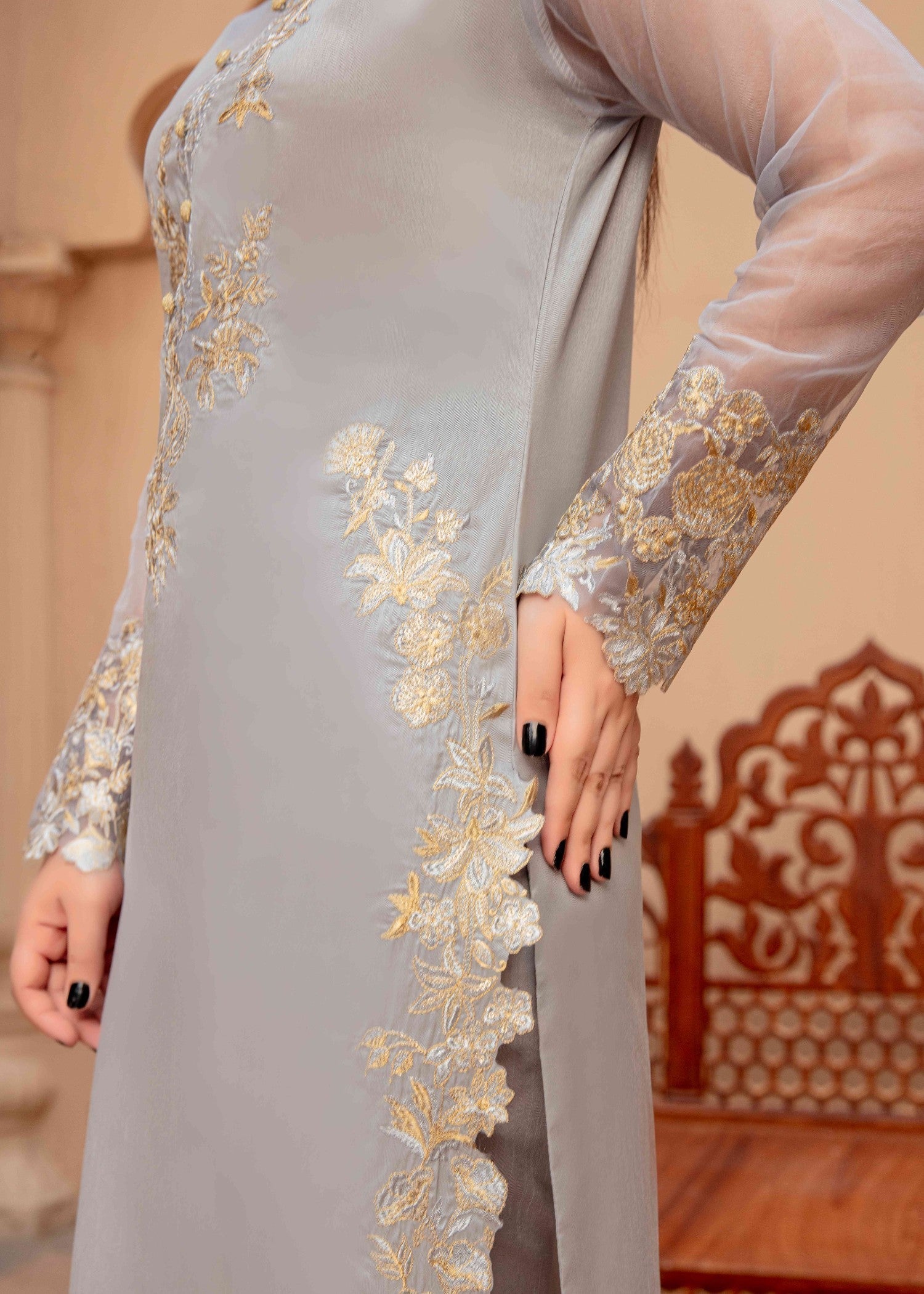 Alyssa ALL008 Grey Raw silk Women 3pcs