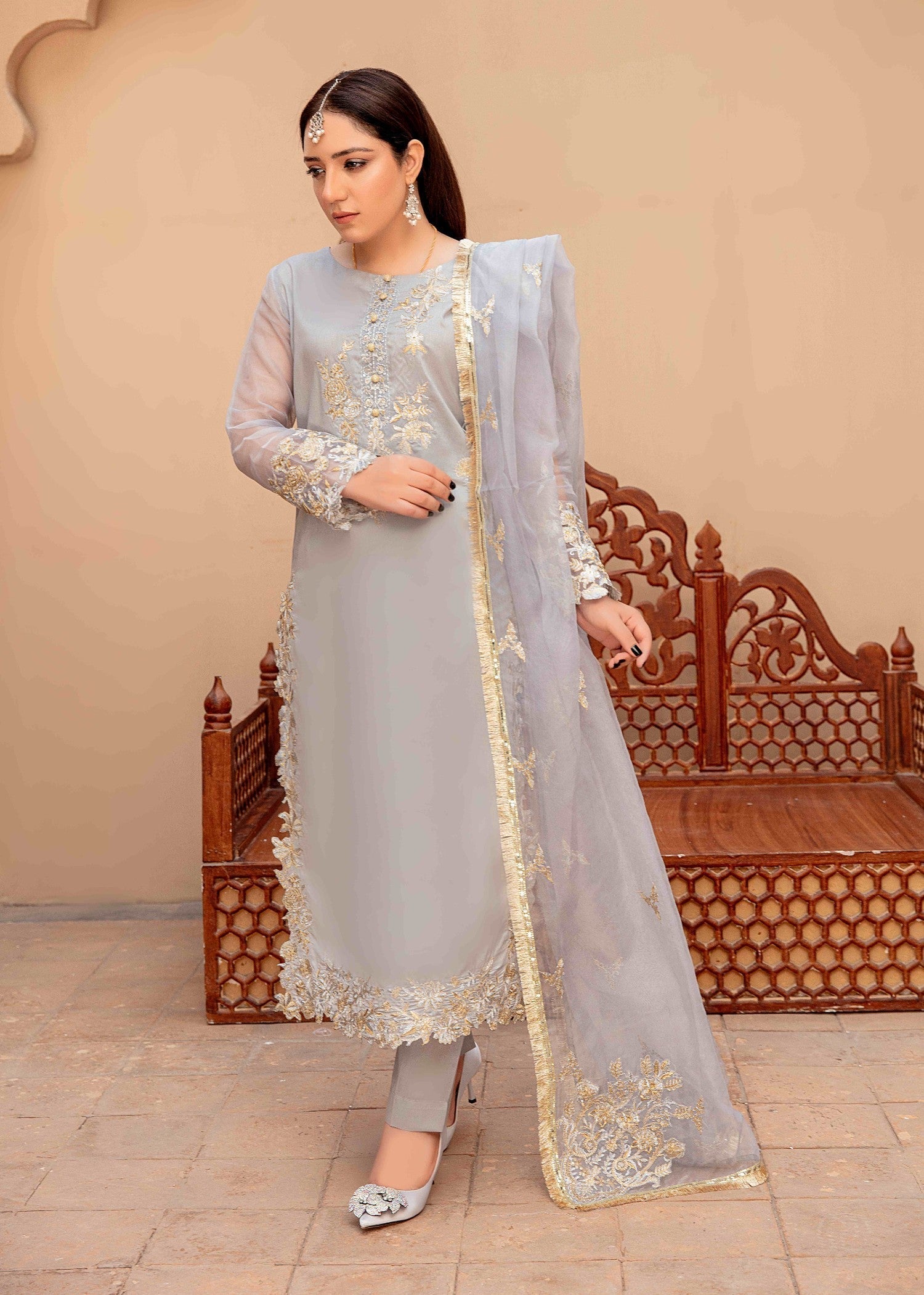 Alyssa ALL008 Grey Raw silk Women 3pcs