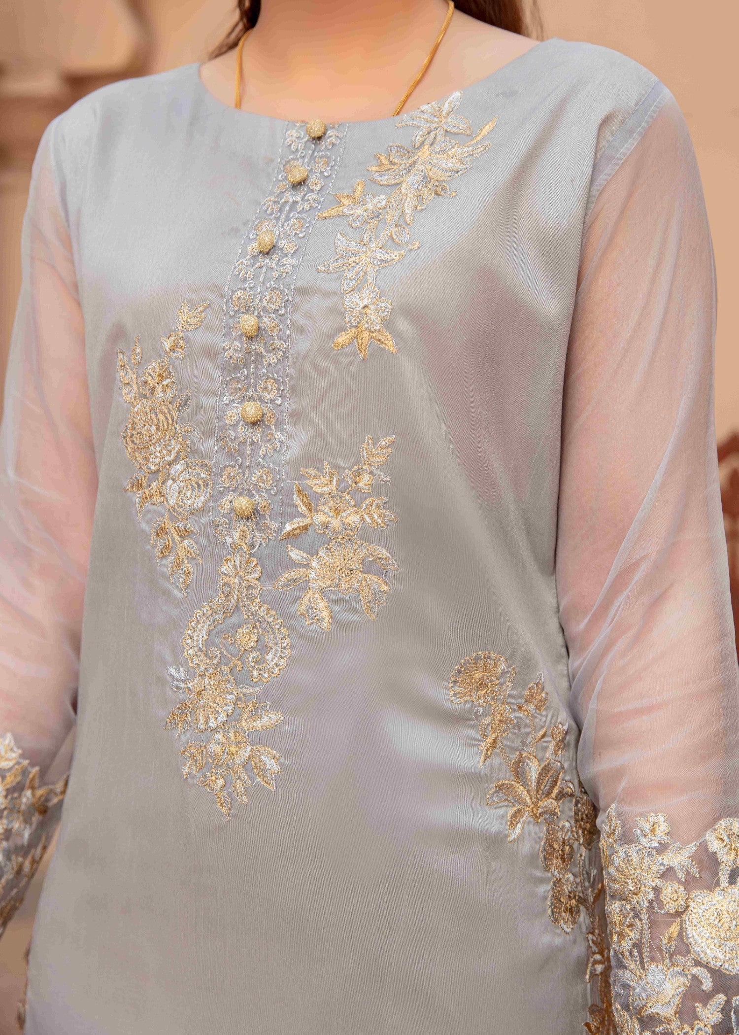 Alyssa ALL008 Grey Raw silk Women 3pcs