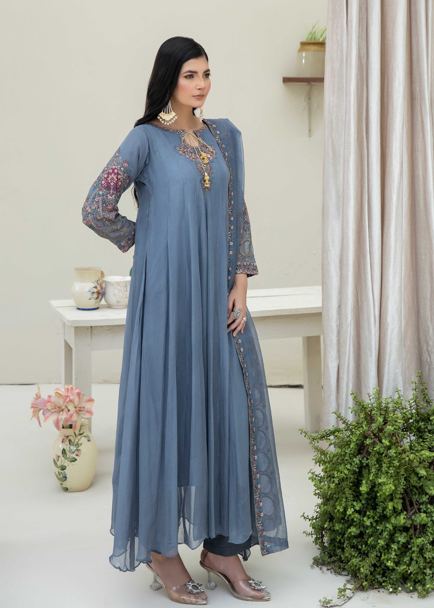 Pehnawa By Bin Akram’s The Rose Radiance Grey Chiffon Women 3pcs
