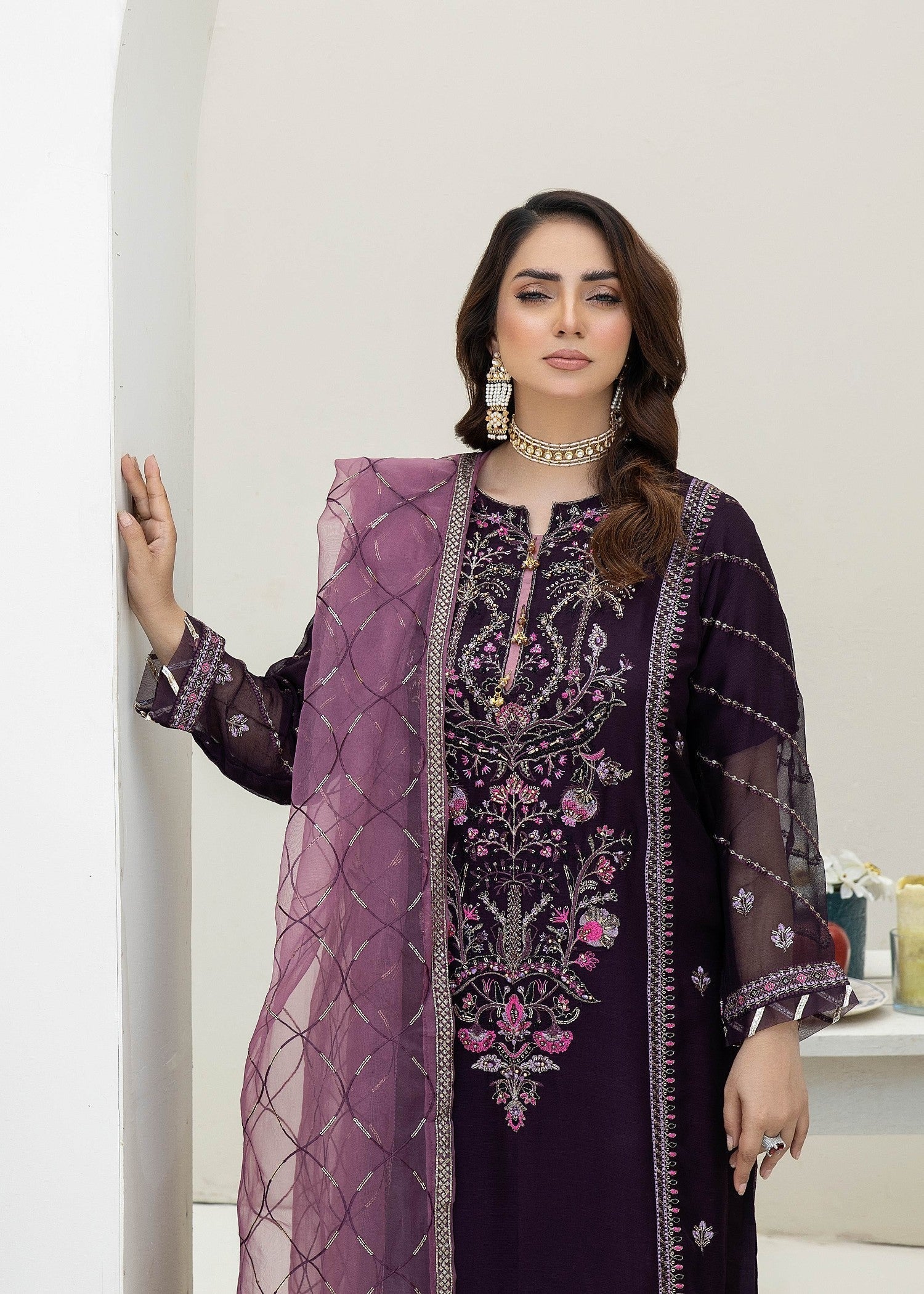 Pehnawa By Bin Akram’s Royal Purple Chiffon Women 3pcs