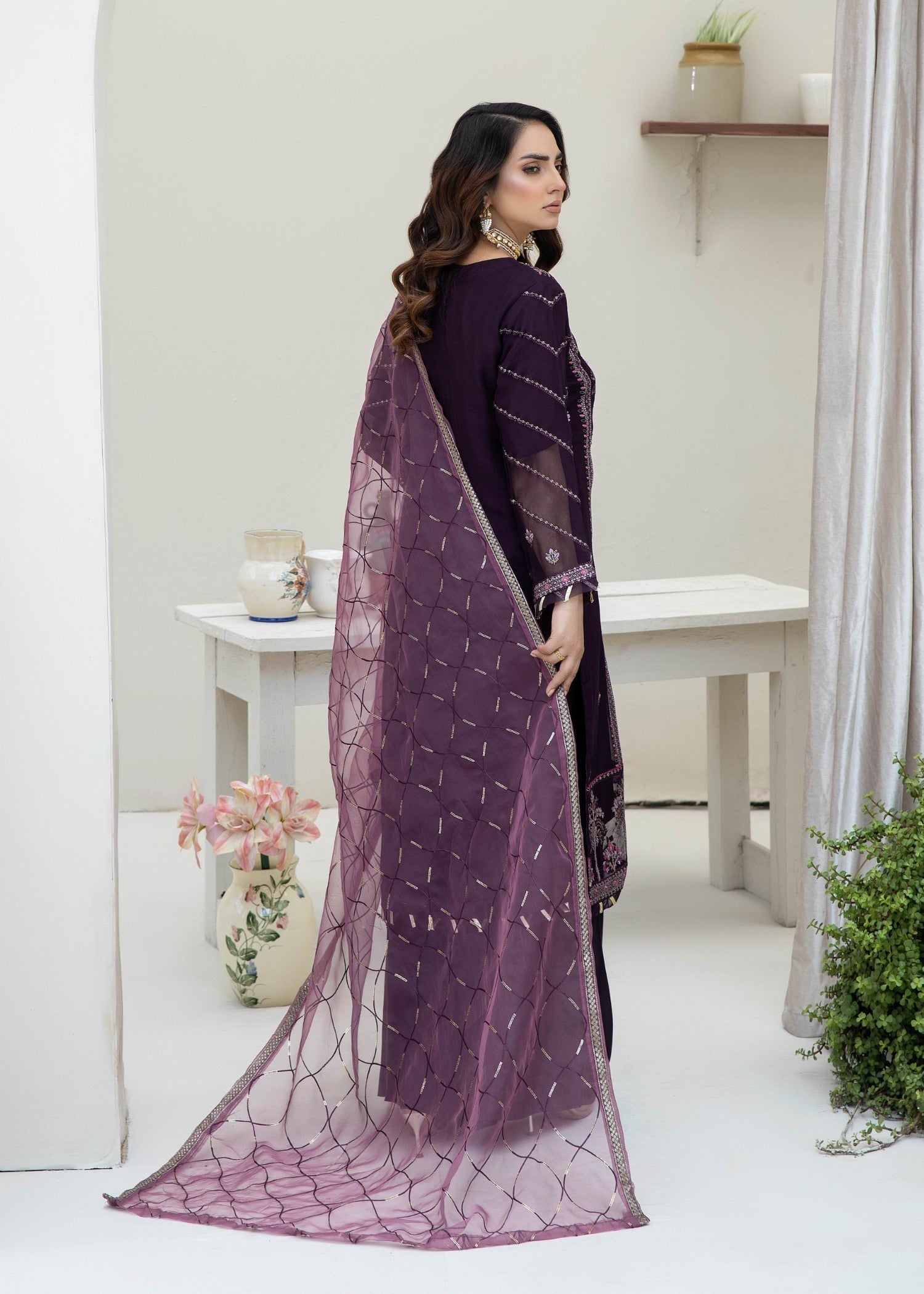 Pehnawa By Bin Akram’s Royal Purple Chiffon Women 3pcs