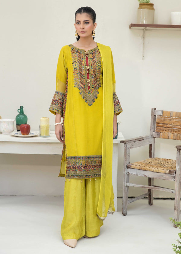 Pehnawa By Bin Akram’s Charmish Yellow Chiffon Women 3pcs