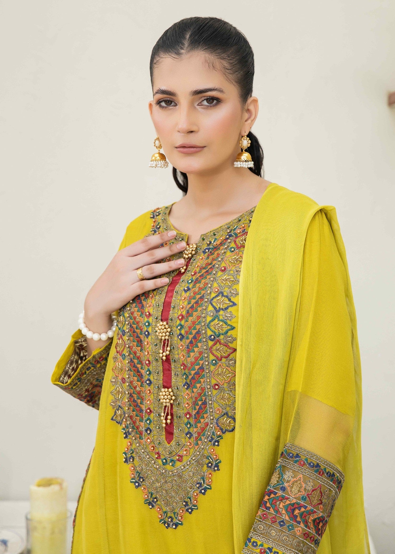 Pehnawa By Bin Akram’s Charmish Yellow Chiffon Women 3pcs