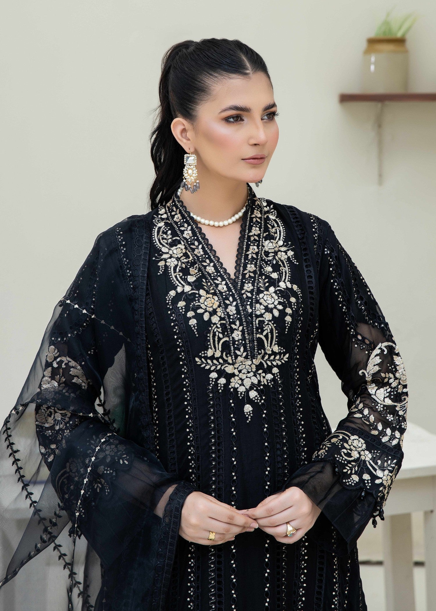 Pehnawa By Bin Akram’s Opulent Black Chiffon Women 3pcs