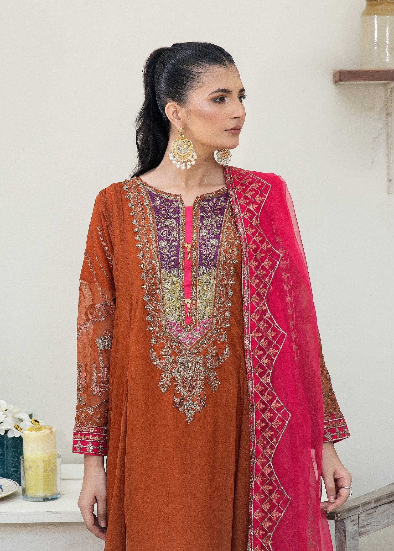 Pehnawa By Bin Akram’s Rusty Revere Chiffon Women 3pcs
