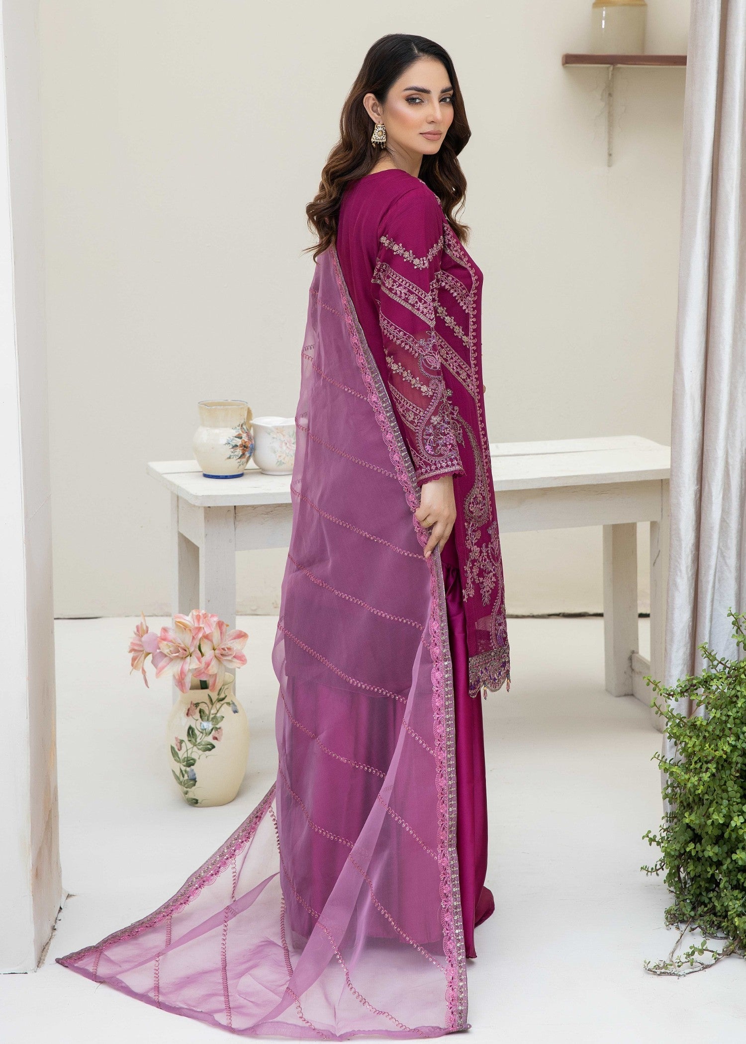 Pehnawa By Bin Akram’s Graceful Magenta Chiffon Women 3pcs