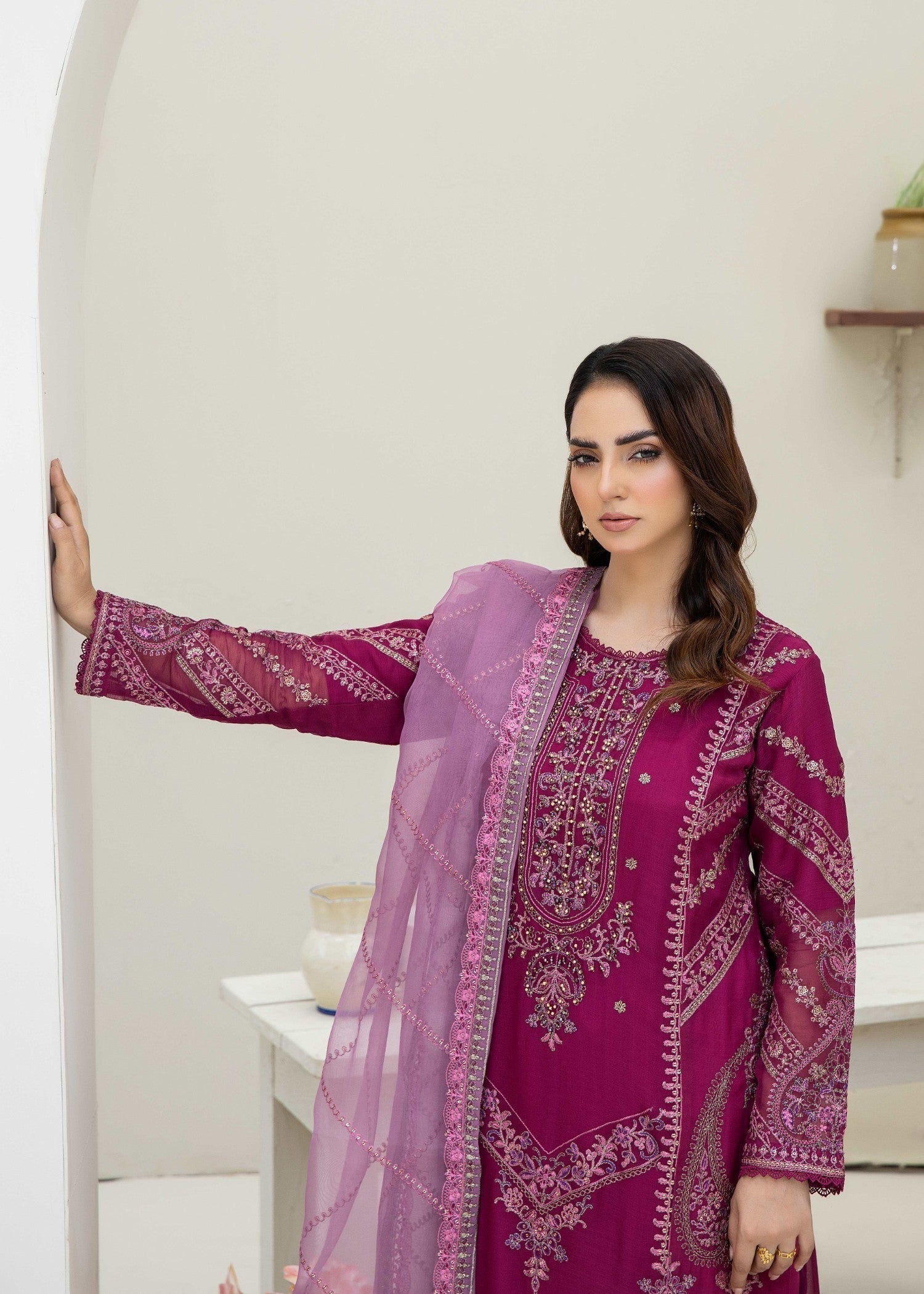 Pehnawa By Bin Akram’s Graceful Magenta Chiffon Women 3pcs