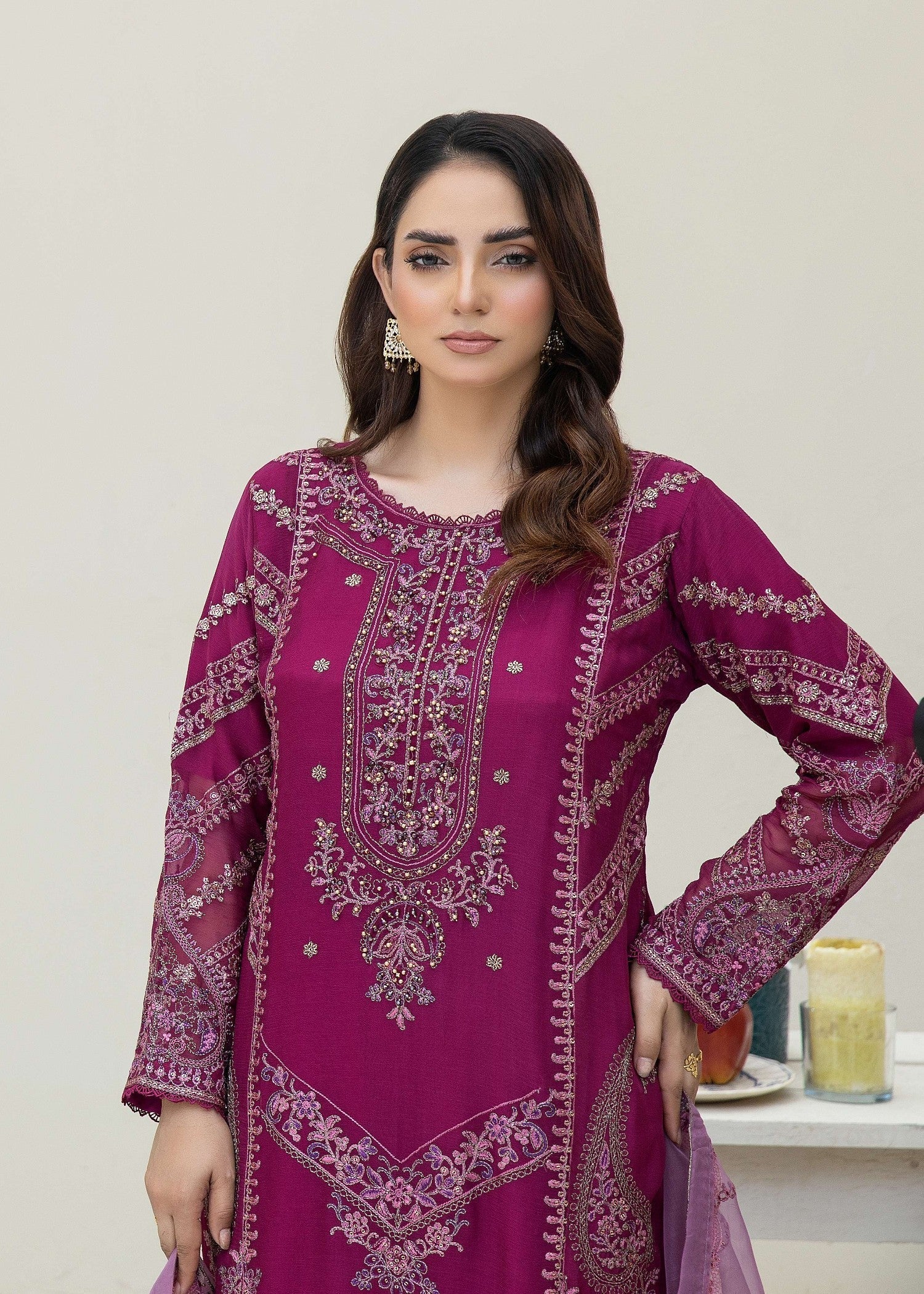 Pehnawa By Bin Akram’s Graceful Magenta Chiffon Women 3pcs