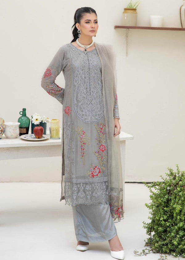 Pehnawa By Bin Akram’s Greyish Drew Chiffon Women 3pcs