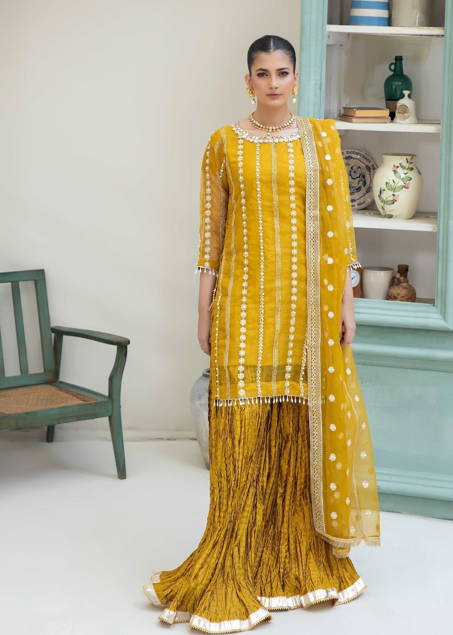 Pehnawa By Bin Akram’s Mehndi Majestic Organza Women 3pcs