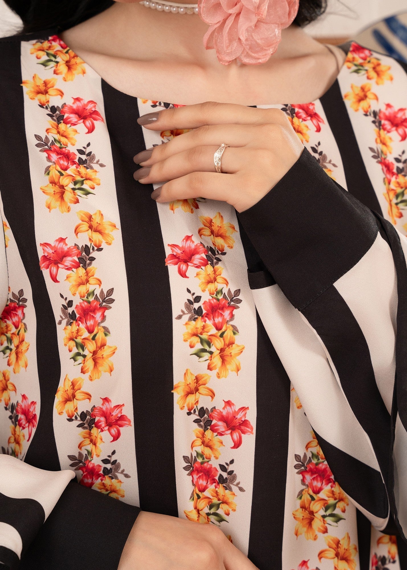 Stitch Vibes Striped Floral Shirt Women 1pcs