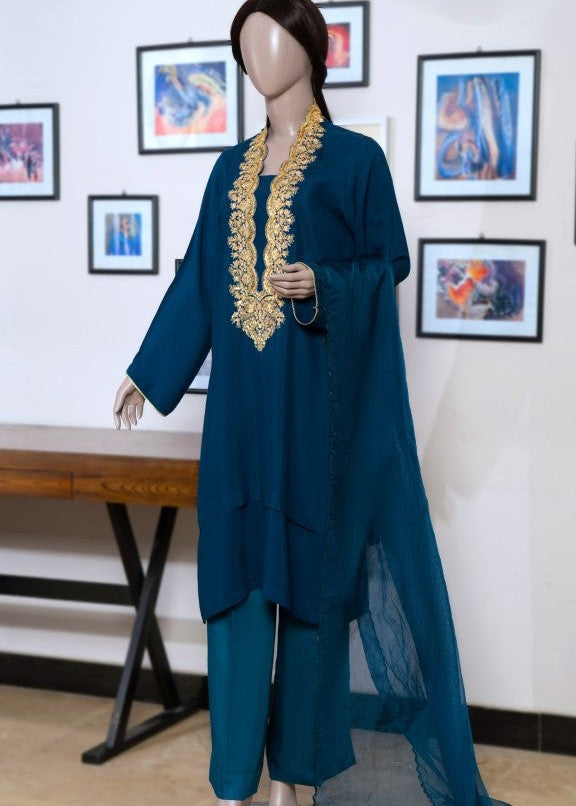 6teen Raw Silk Suit Embroidered (Pret) Blue Women 3pcs