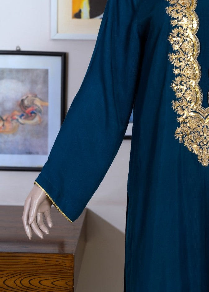 6teen Raw Silk Suit Embroidered (Pret) Blue Women 3pcs