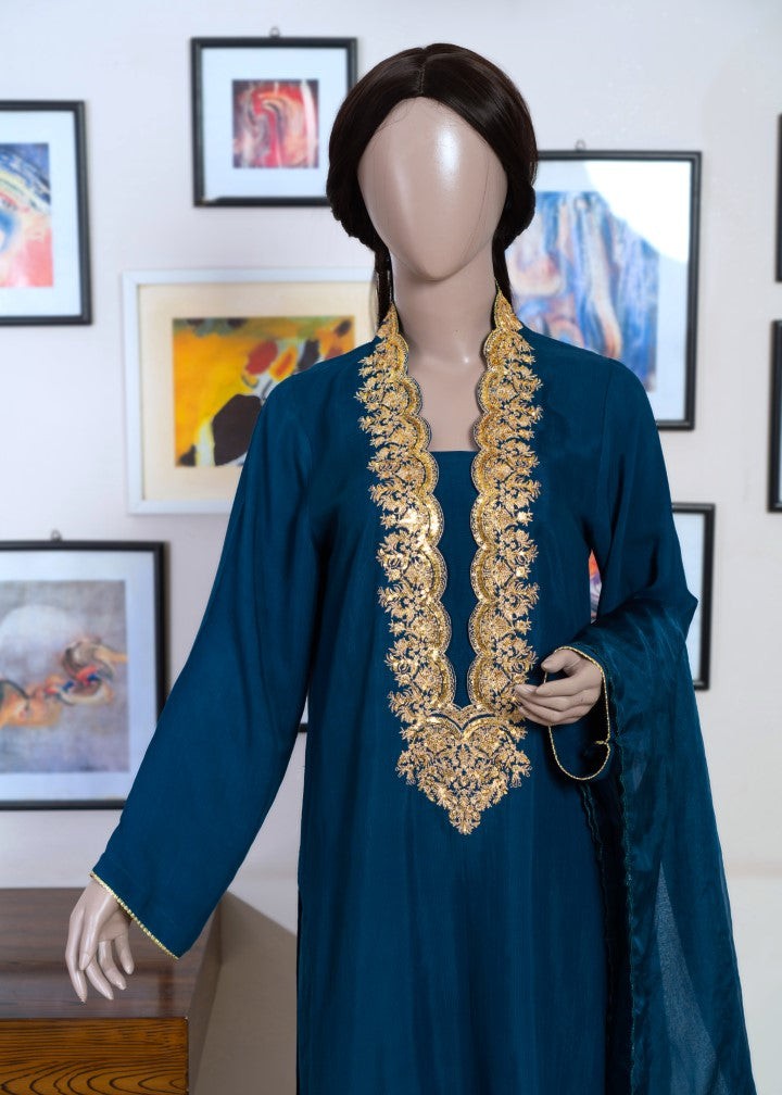 6teen Raw Silk Suit Embroidered (Pret) Blue Women 3pcs
