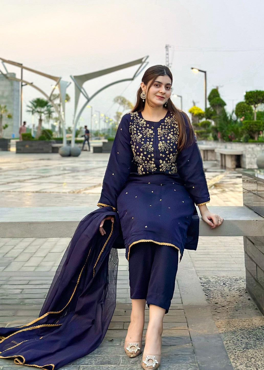 Ayesha B navy blue rooz Women 3pcs