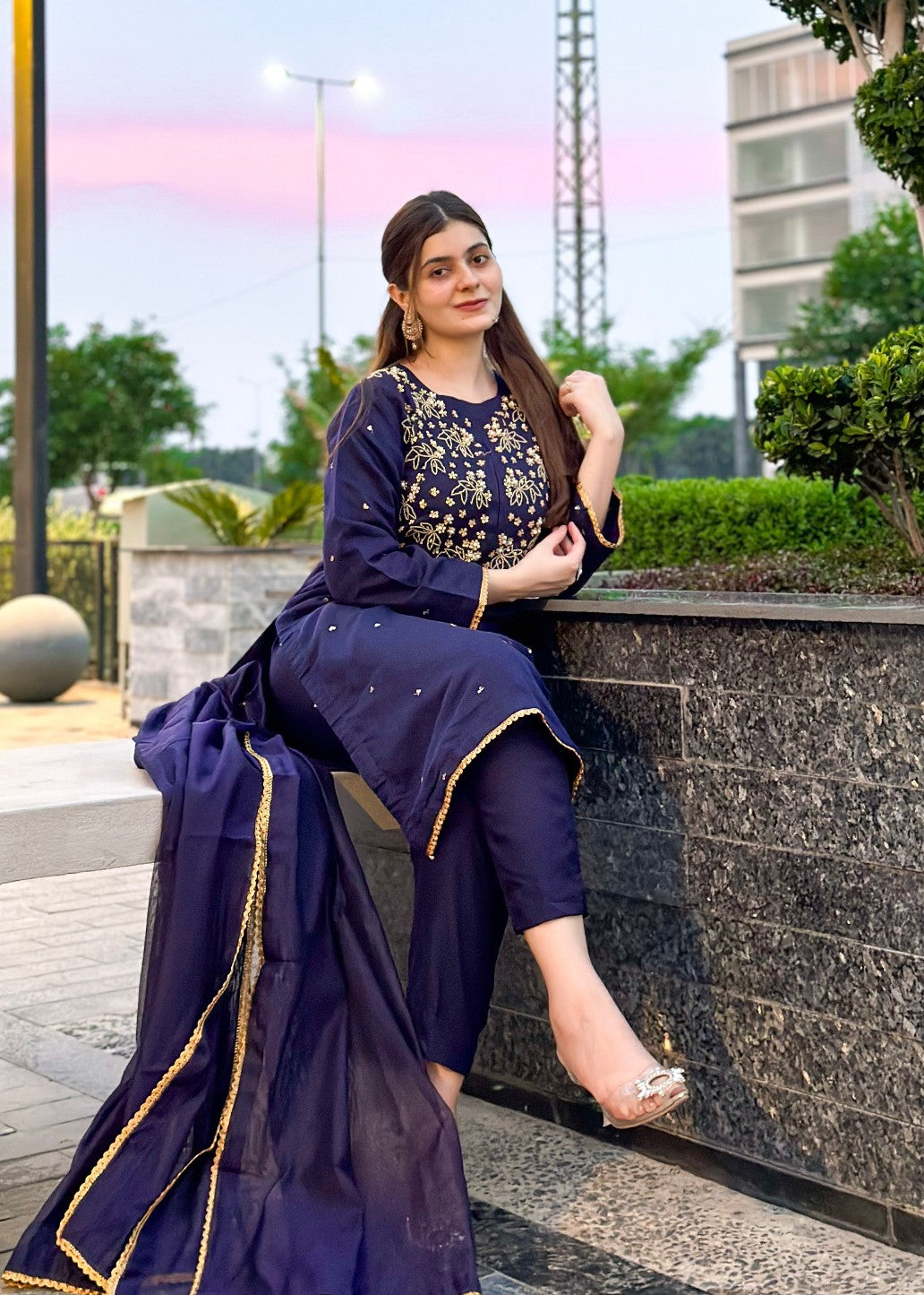 Ayesha B navy blue rooz Women 3pcs