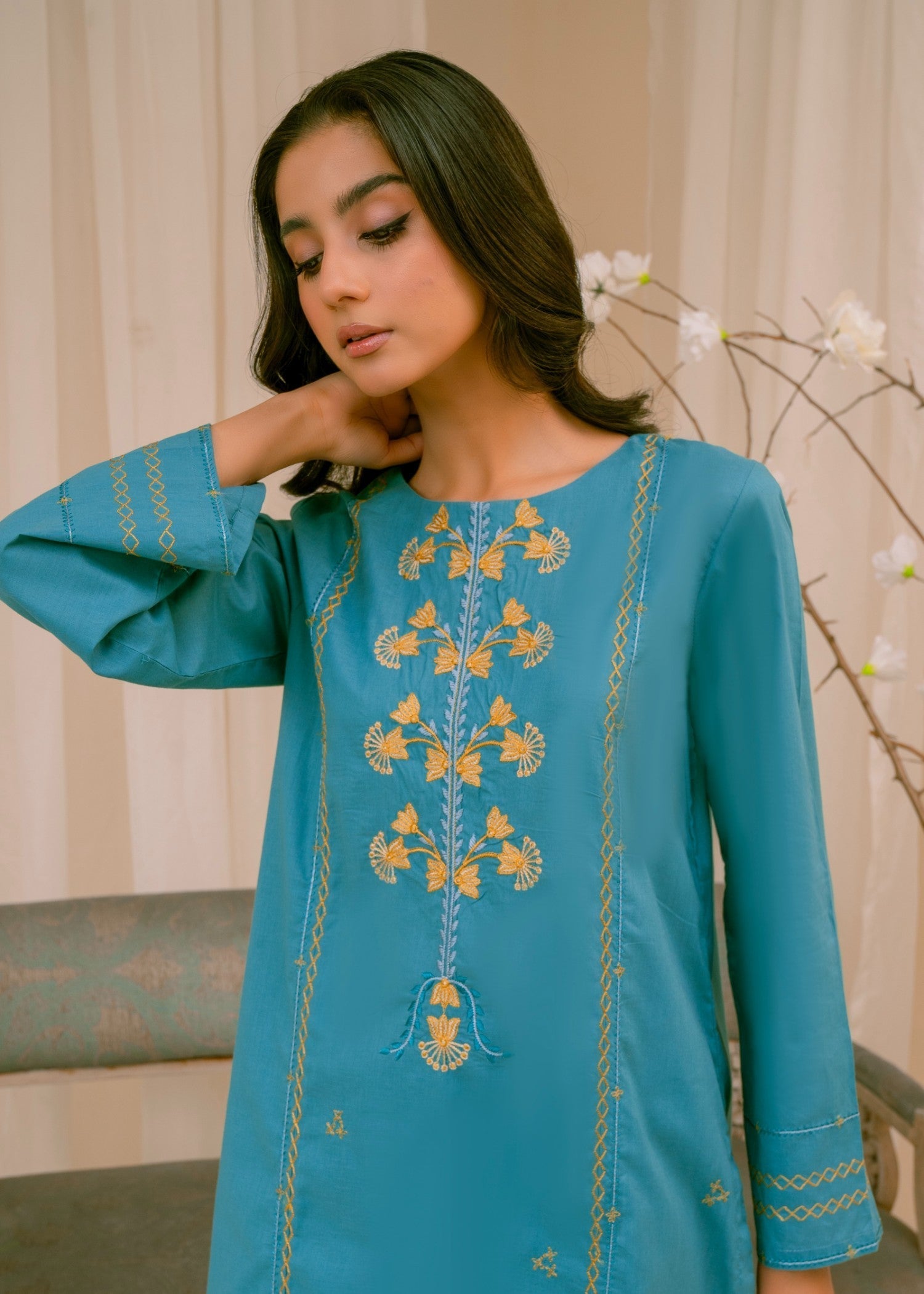 Alyra BLUE GRAY EMBROIDERED SET Women 2pcs