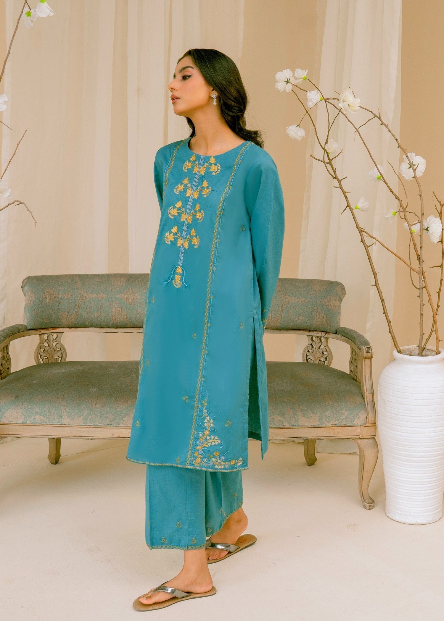 Alyra BLUE GRAY EMBROIDERED SET Women 2pcs