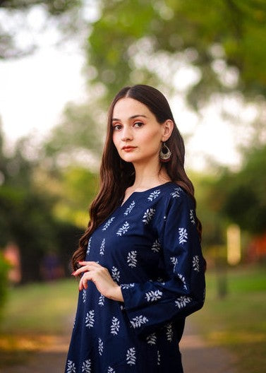 Chaudhary Arts Saleha Printed (Navy blue) Women 2pcs