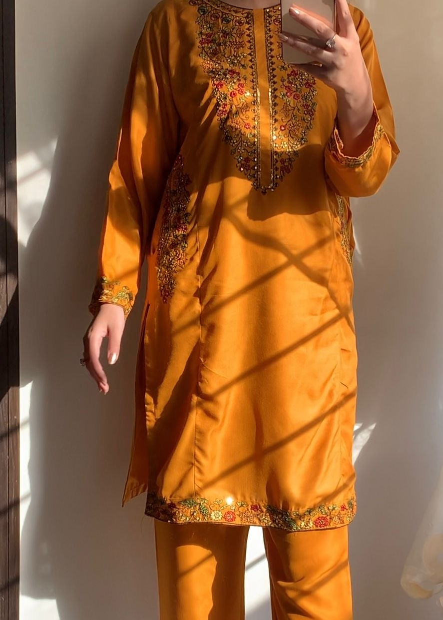 Chaudhary Arts Pocket mustard embroidered Women 2pcs
