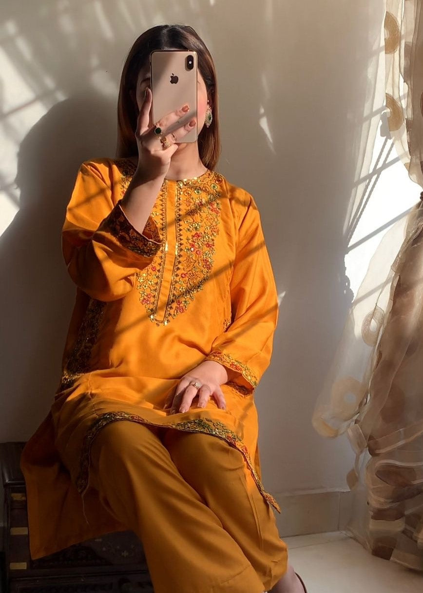 Chaudhary Arts Pocket mustard embroidered Women 2pcs