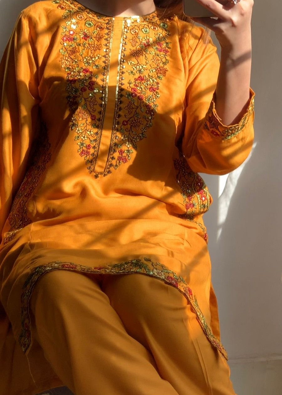 Chaudhary Arts Pocket mustard embroidered Women 2pcs