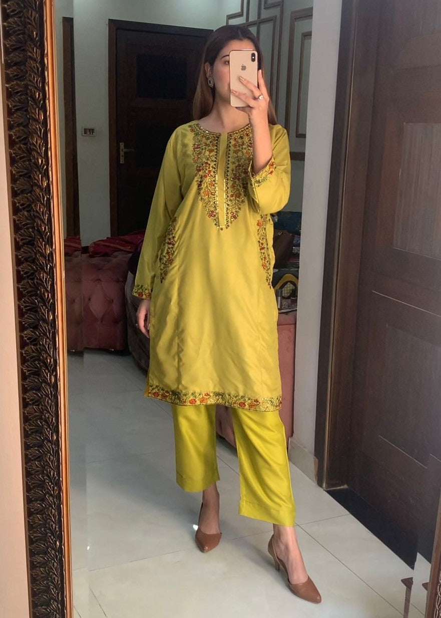 Chaudhary Arts Pocket green embroidered Women 2pcs