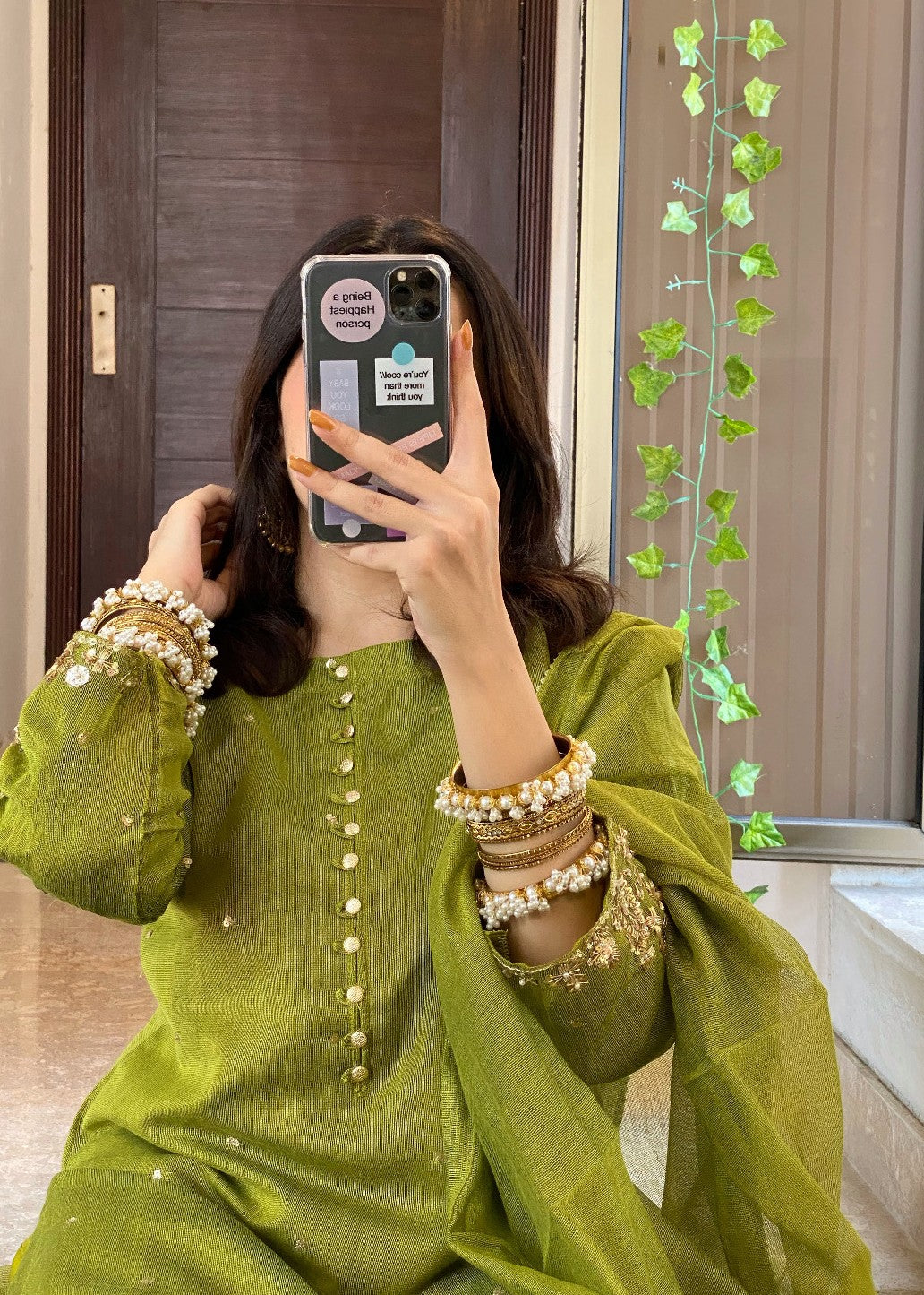 Ayesha B dhani green khaddi naaz Women 3pcs