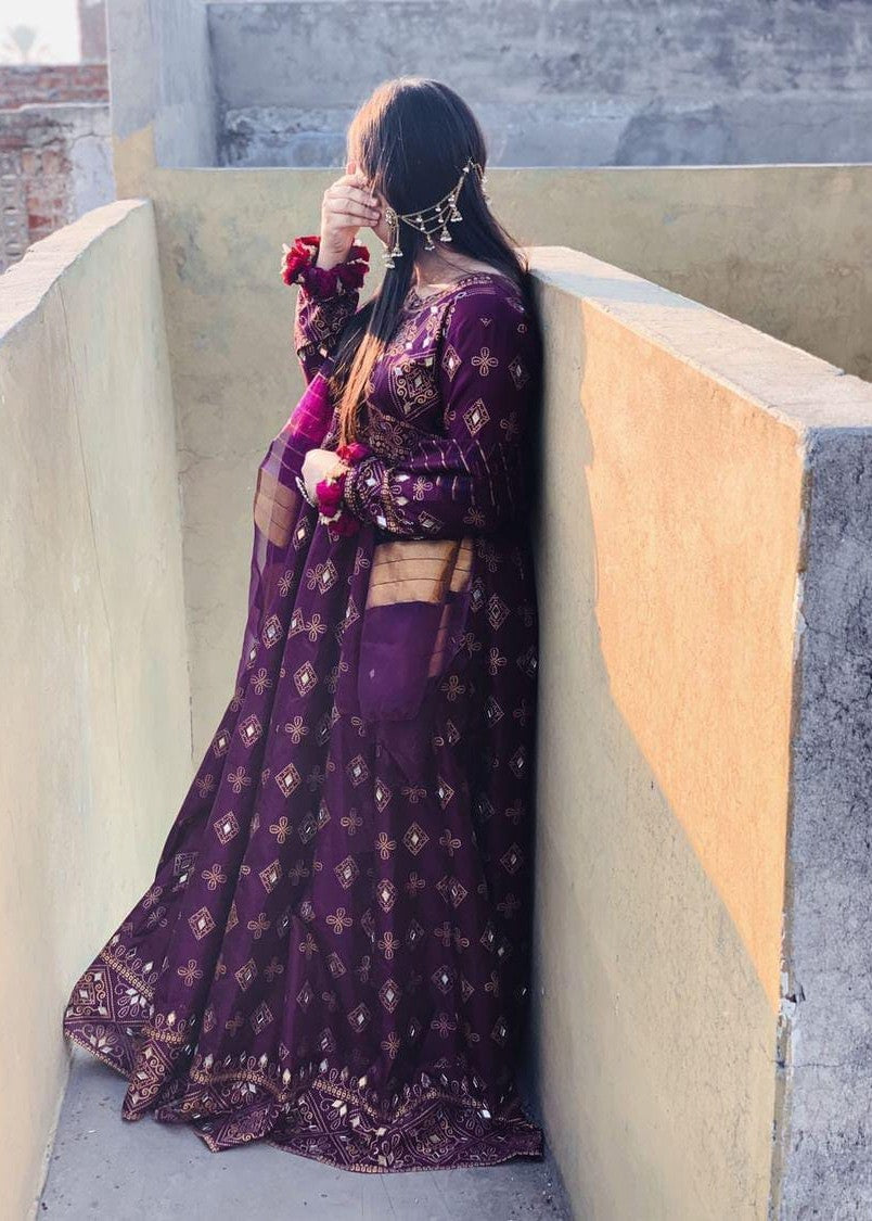1 Virsapret sheesh mahal in purple Women 3pcs