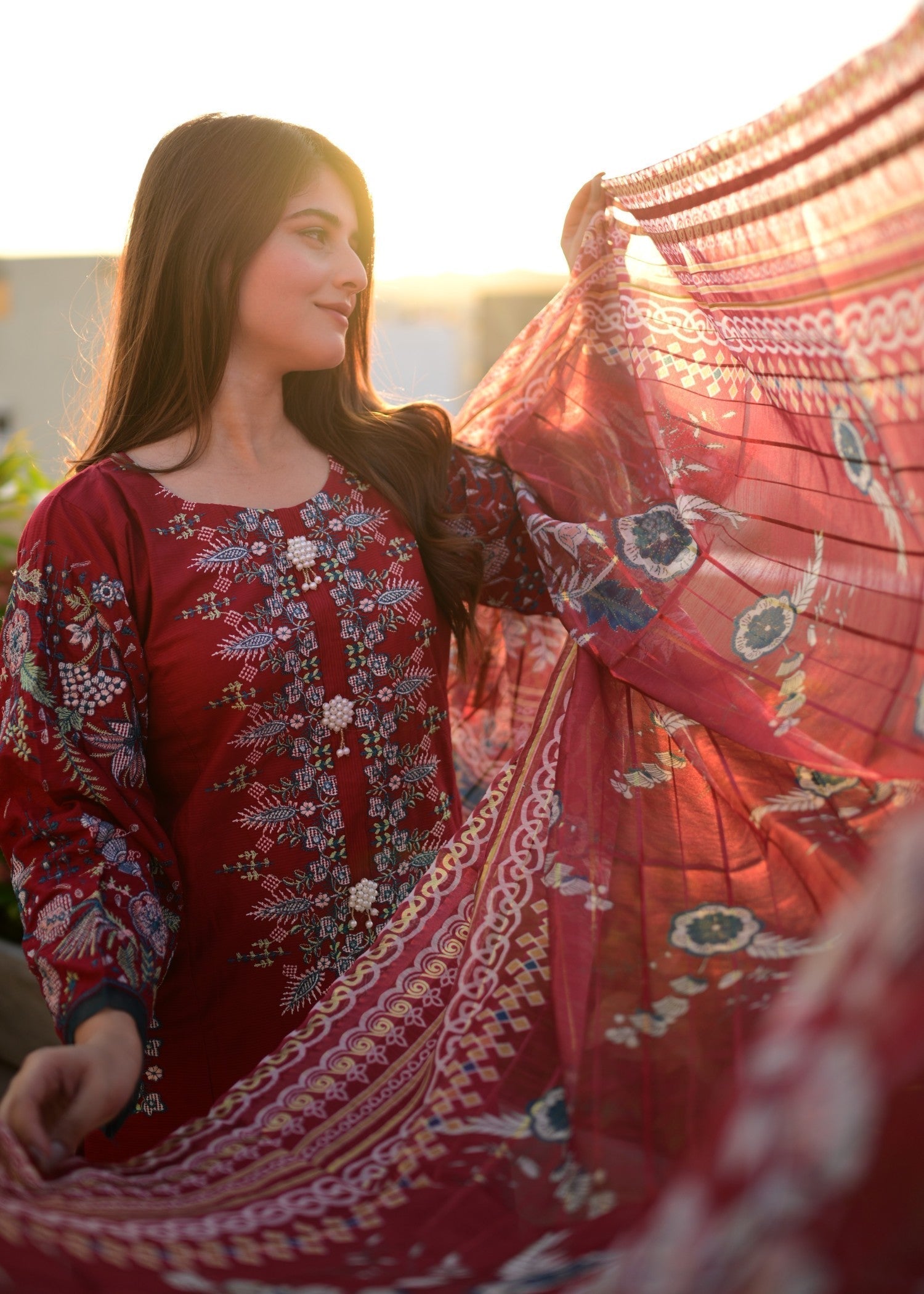 Four Season Boutique Pocket Cotton Red Women 3pcs