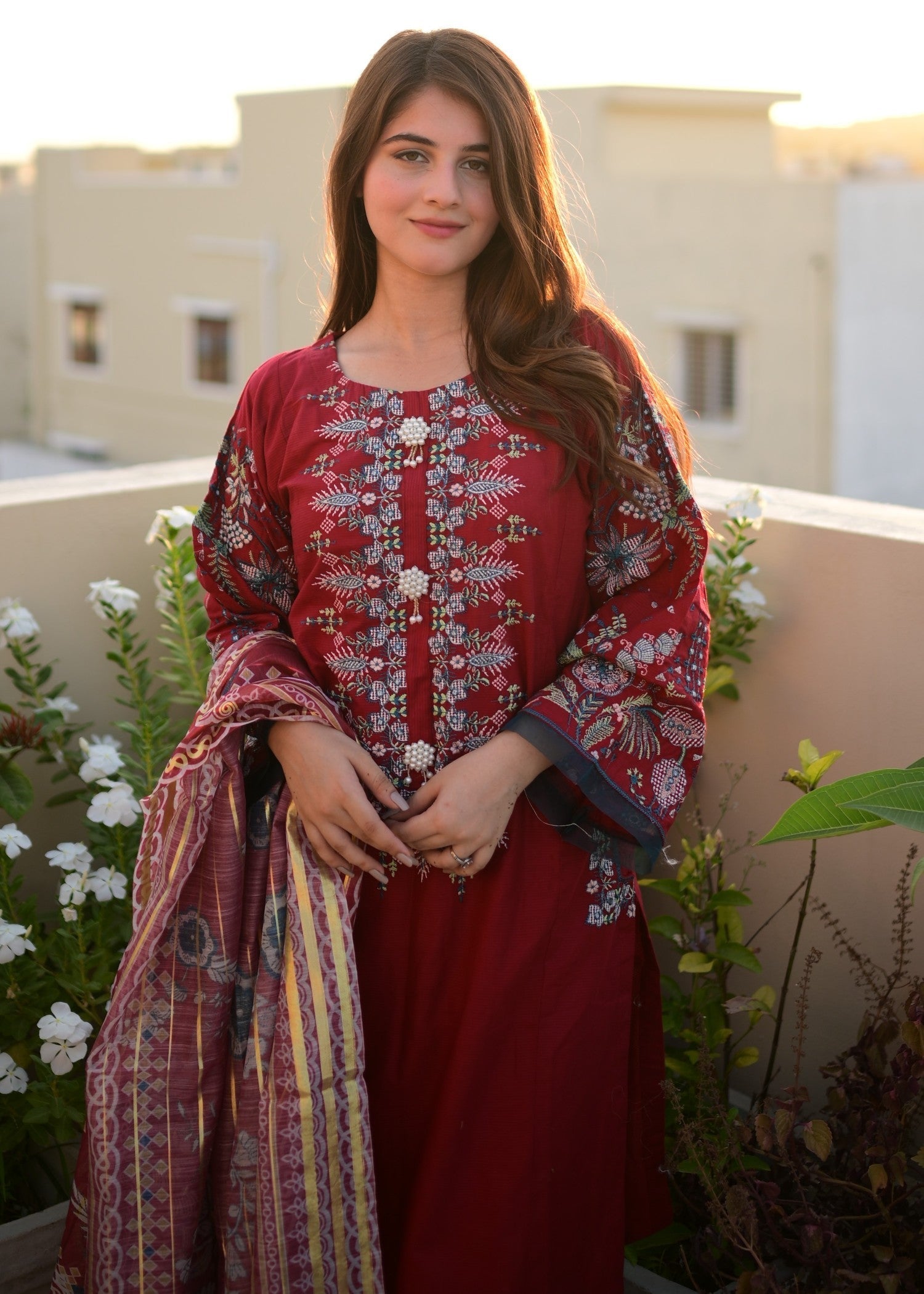 Four Season Boutique Pocket Cotton Red Women 3pcs