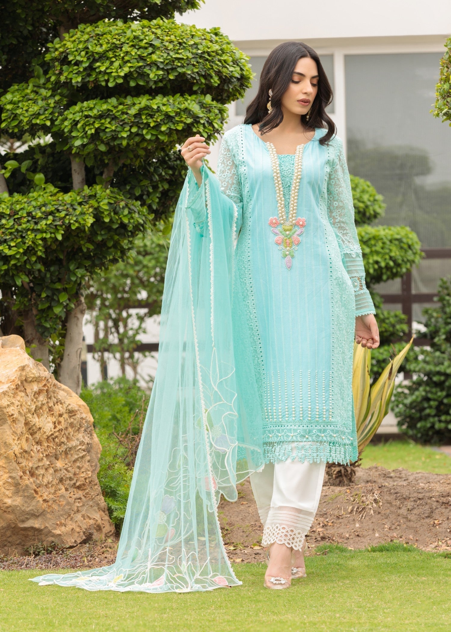 Khuda Baksh Creations S 123 Aqua Women 4pcs