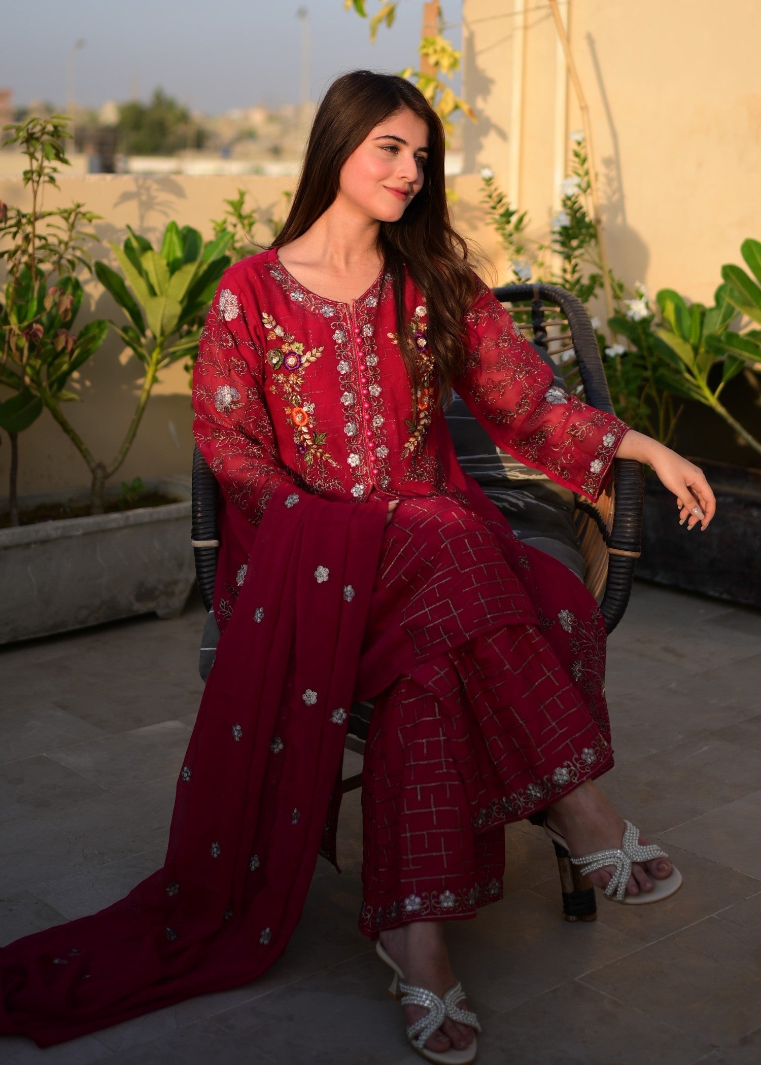 Four Season Boutique NOOR JAHAN PINKISH MAROON Women 3pcs