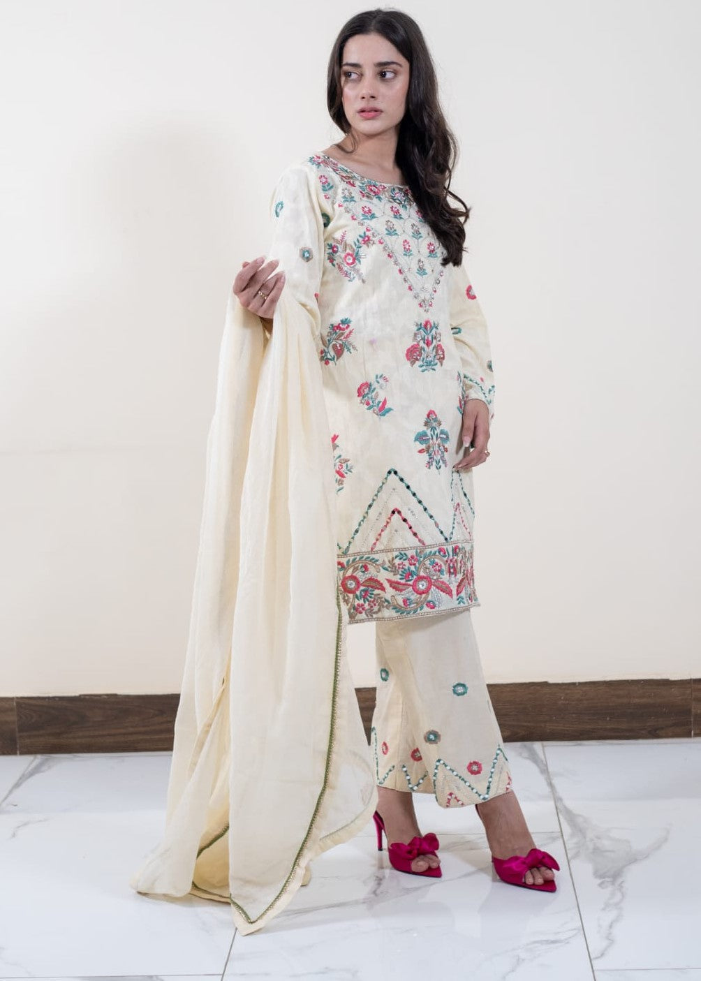 Mahrukh Gul Couture & Rakhtaa Creame Sage/002 Women 3pcs