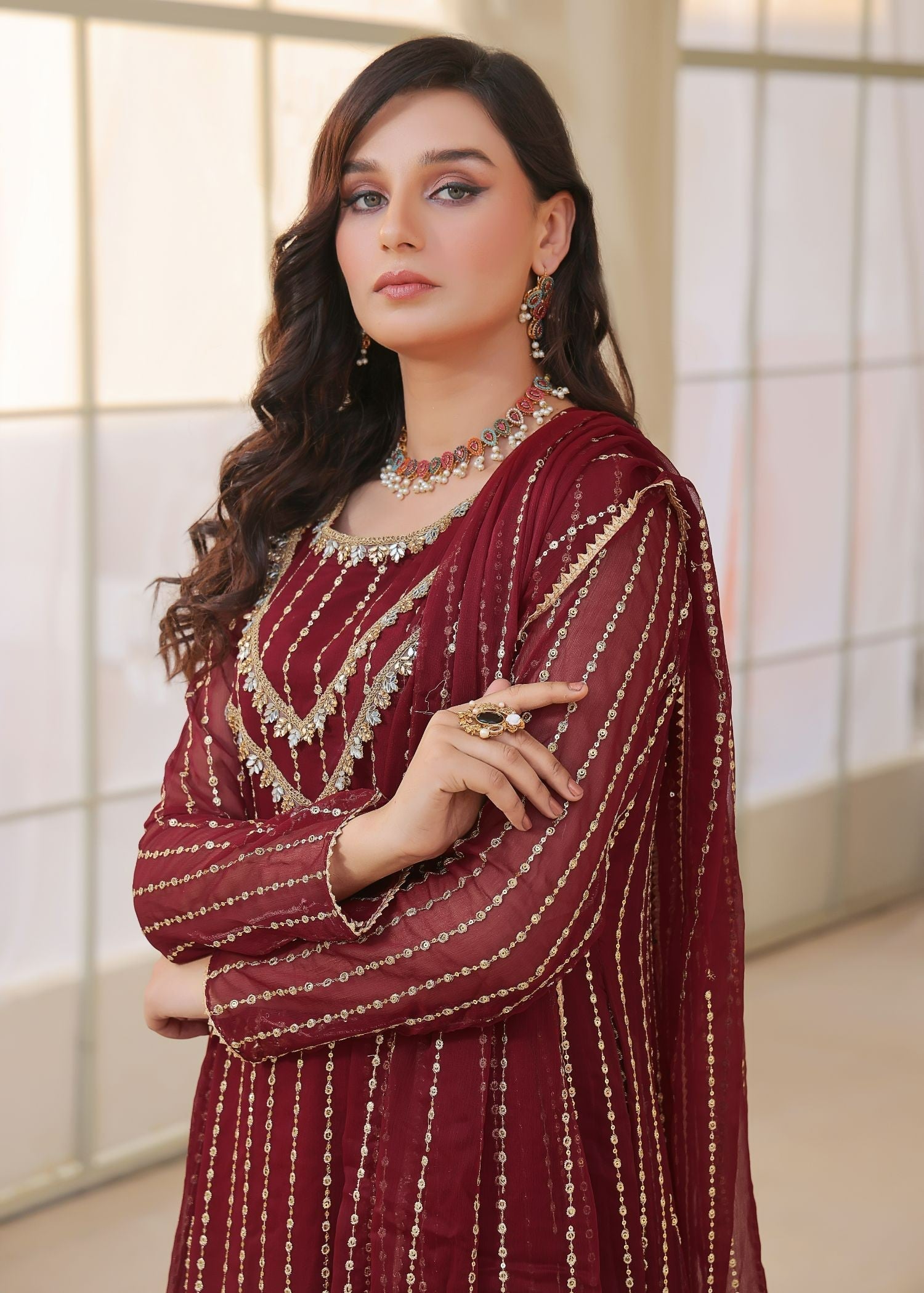 Ayesha Closet Malaa Maroon Women 3pcs