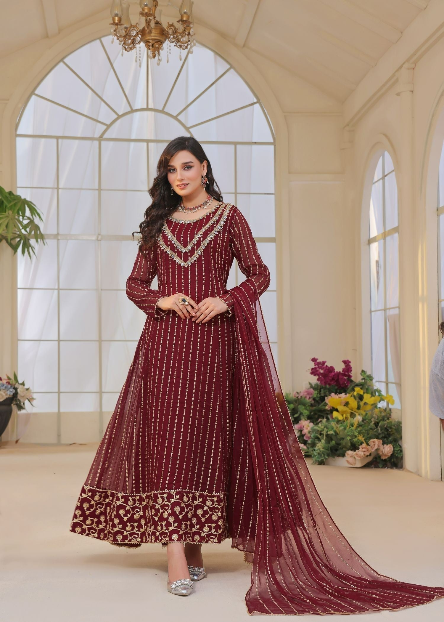 Ayesha Closet Malaa Maroon Women 3pcs