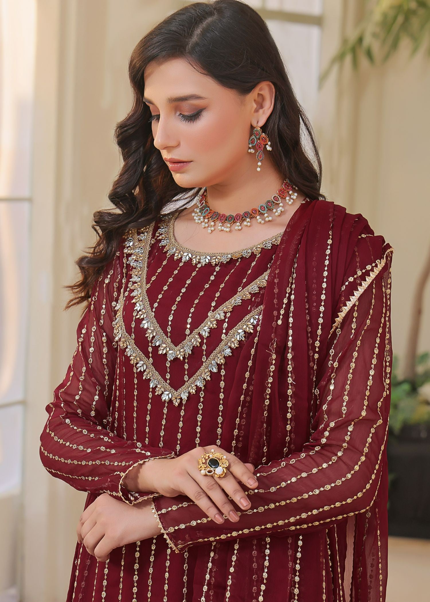 Ayesha Closet Malaa Maroon Women 3pcs