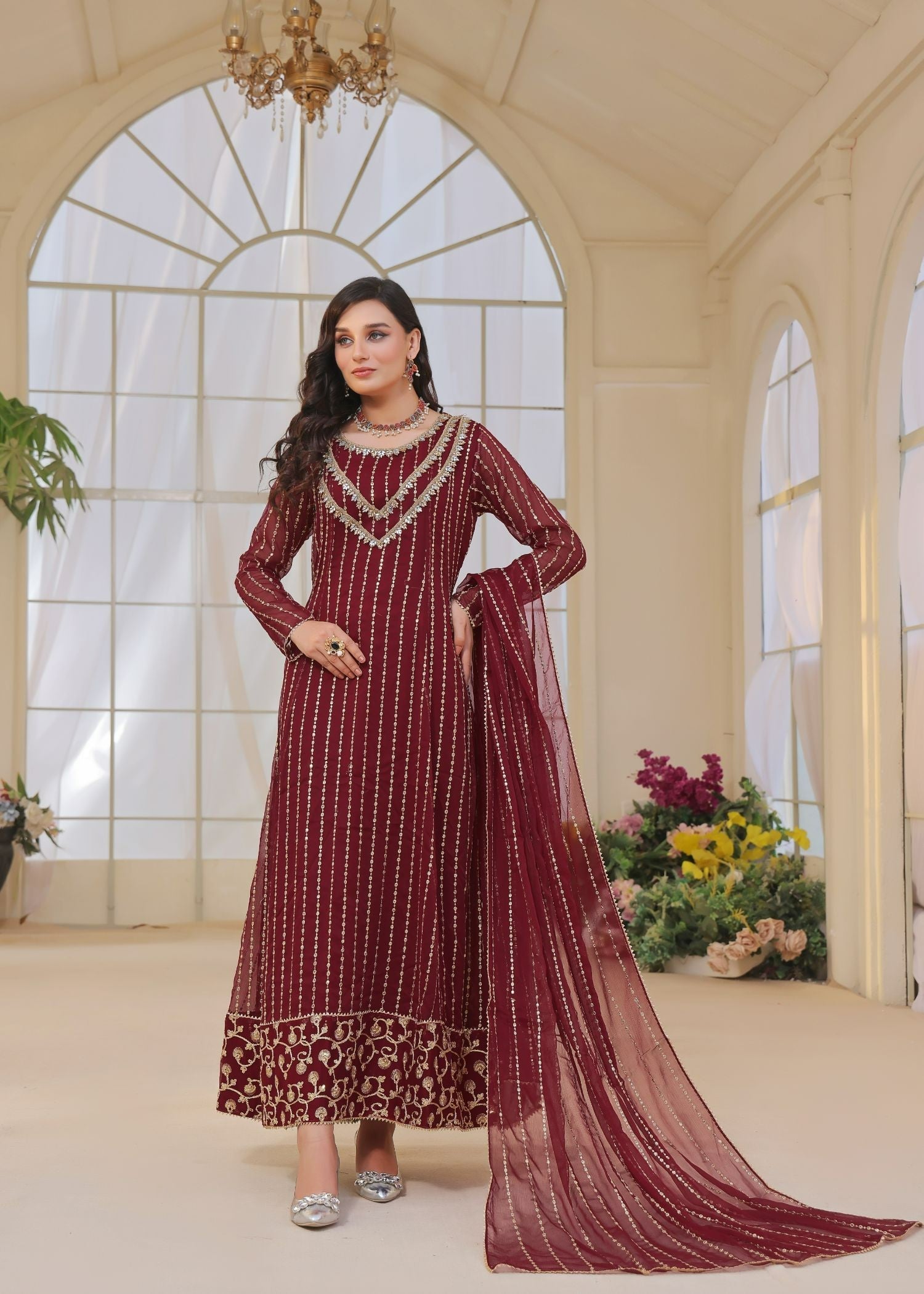 Ayesha Closet Malaa Maroon Women 3pcs