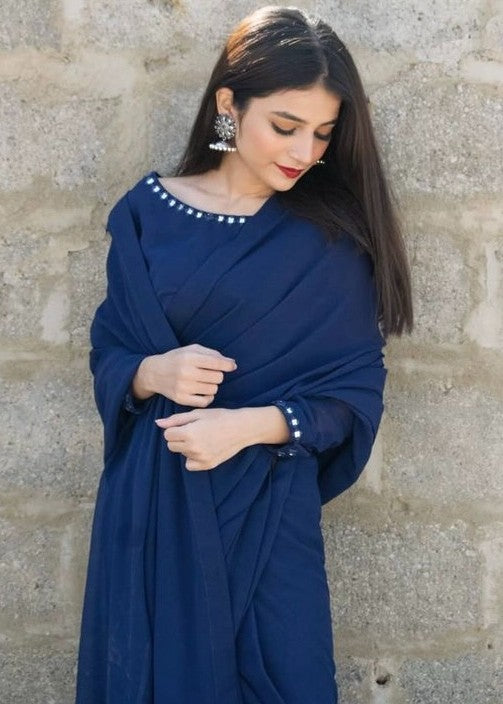 Amna Ismail BLUE SHEESHA SAREE Women 3pcs