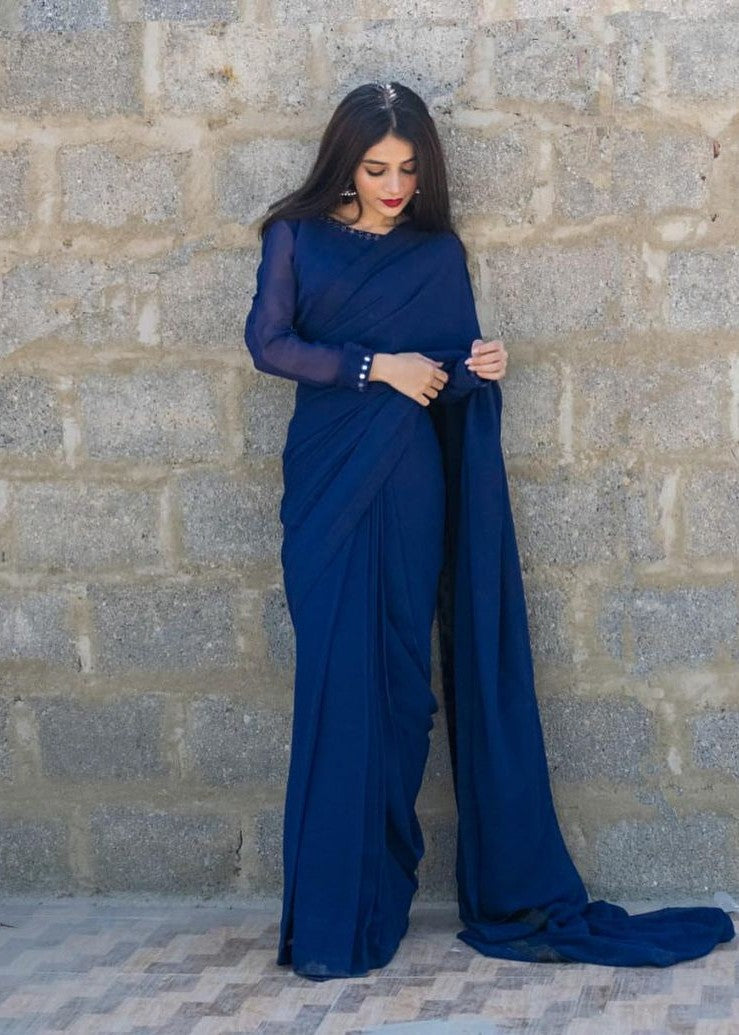 Amna Ismail BLUE SHEESHA SAREE Women 3pcs