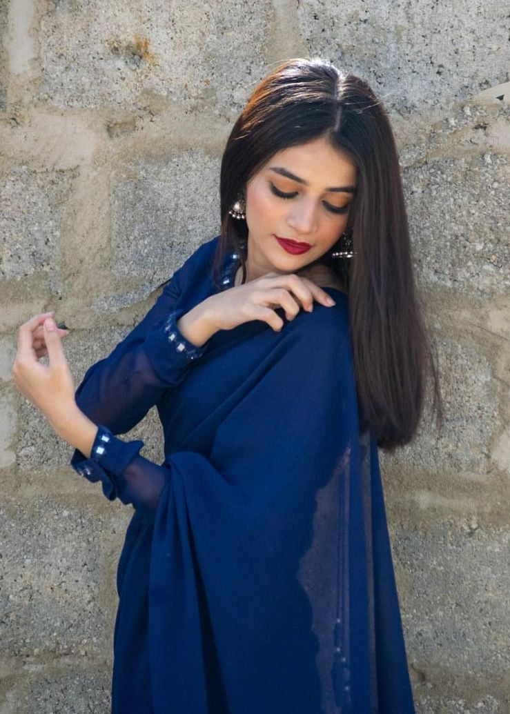 Amna Ismail BLUE SHEESHA SAREE Women 3pcs