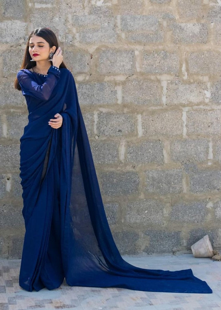Amna Ismail BLUE SHEESHA SAREE Women 3pcs